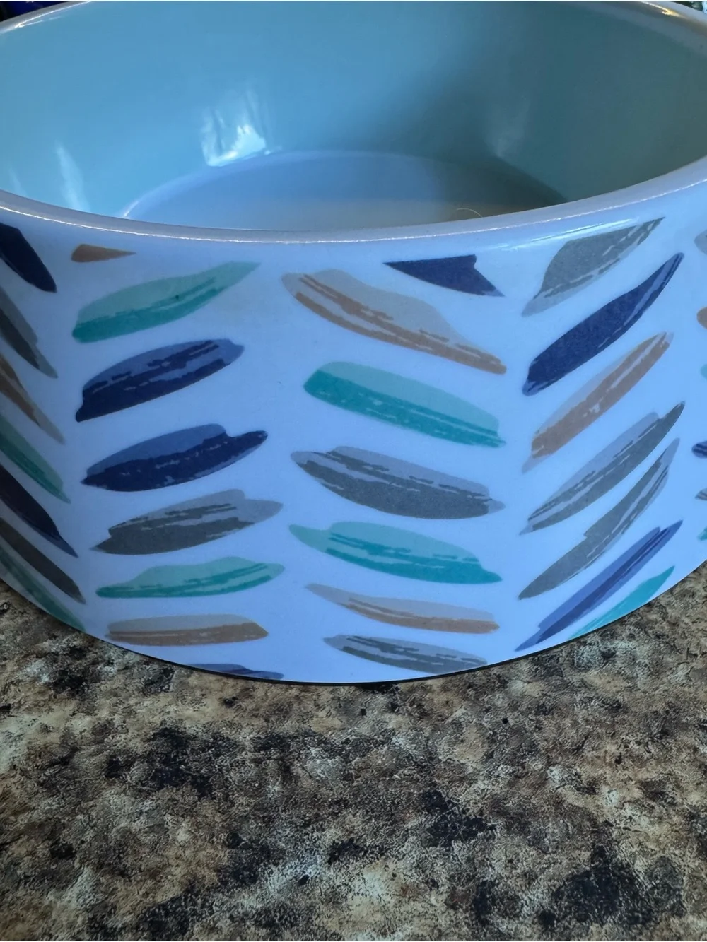 Aqua Melamine Dog Bowl with Bone Motif